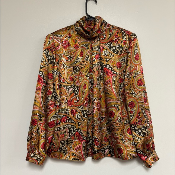 90’s Bright Orange Floral Print Pleated Button Up by Anne Klein main image 1